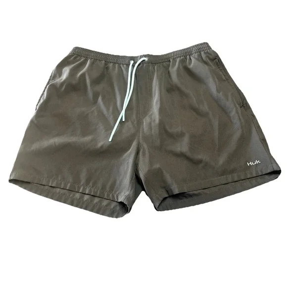 HUK Mens Pursuit 5.5" Volley Swim Shorts XL Gray Lined Drawstring Fishing - Picture 1 of 8